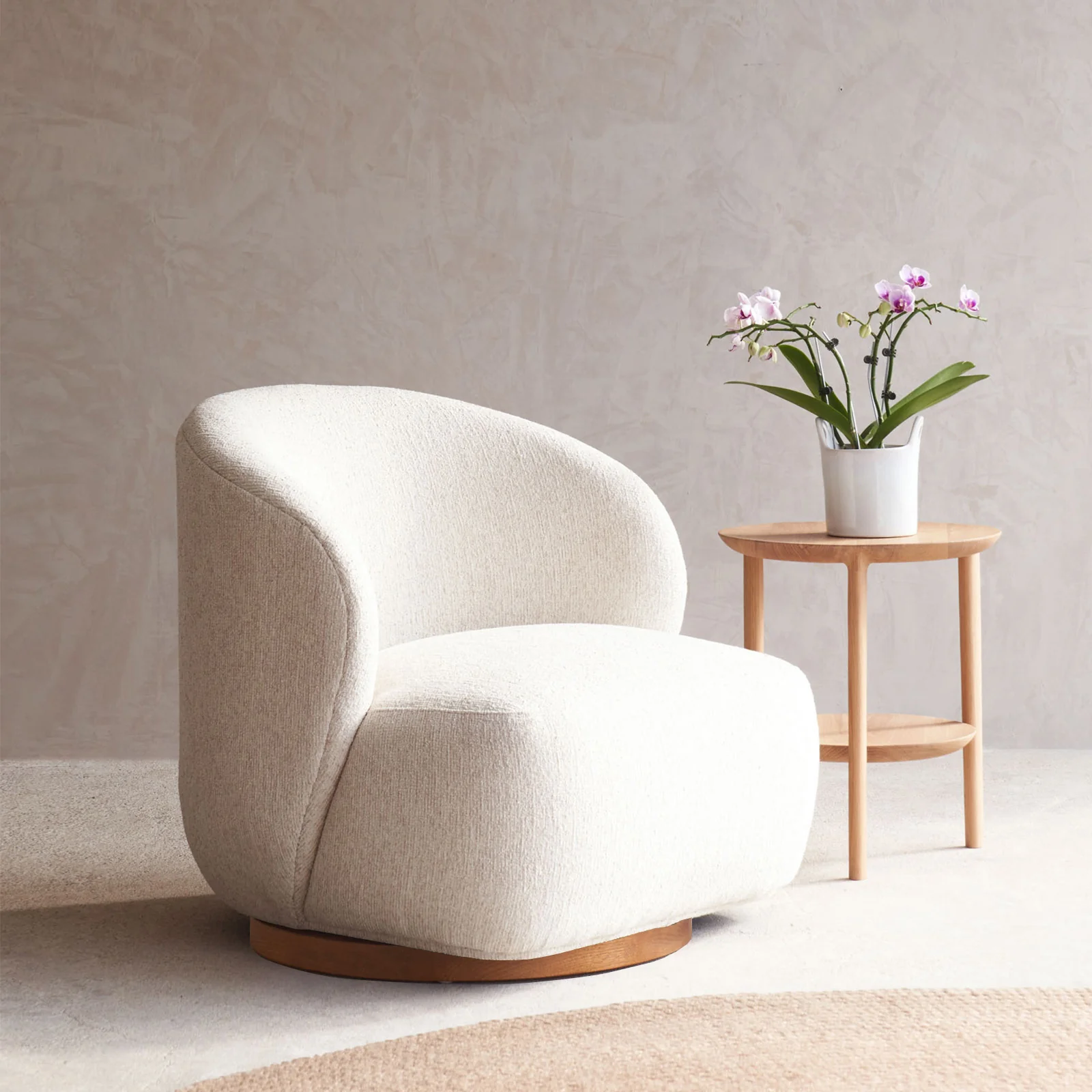 Certified Sienna Fabric Swivel Armchair Alabaster High-End
