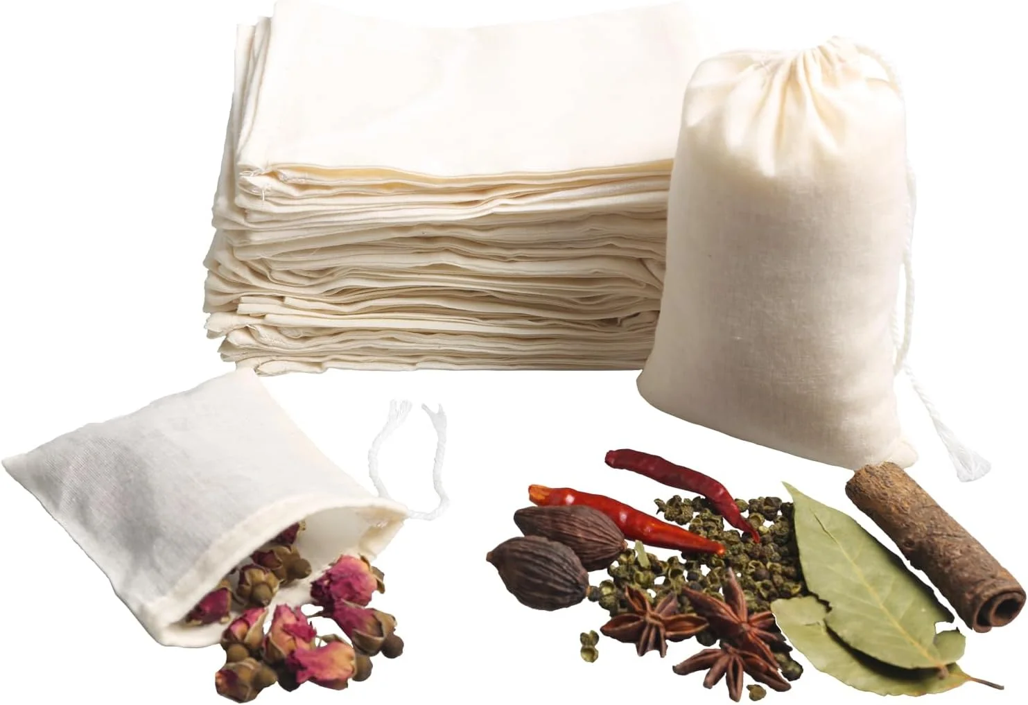Classic Eketirry Spice Bags 20pcs Reusable Empty Tea Bags Muslin Strainer Bags Soup Bags for Cooking Natural Cotton Fine Mesh Cheesecloth Bags for Cold Brew Coffee 2 x3Inch Innovative