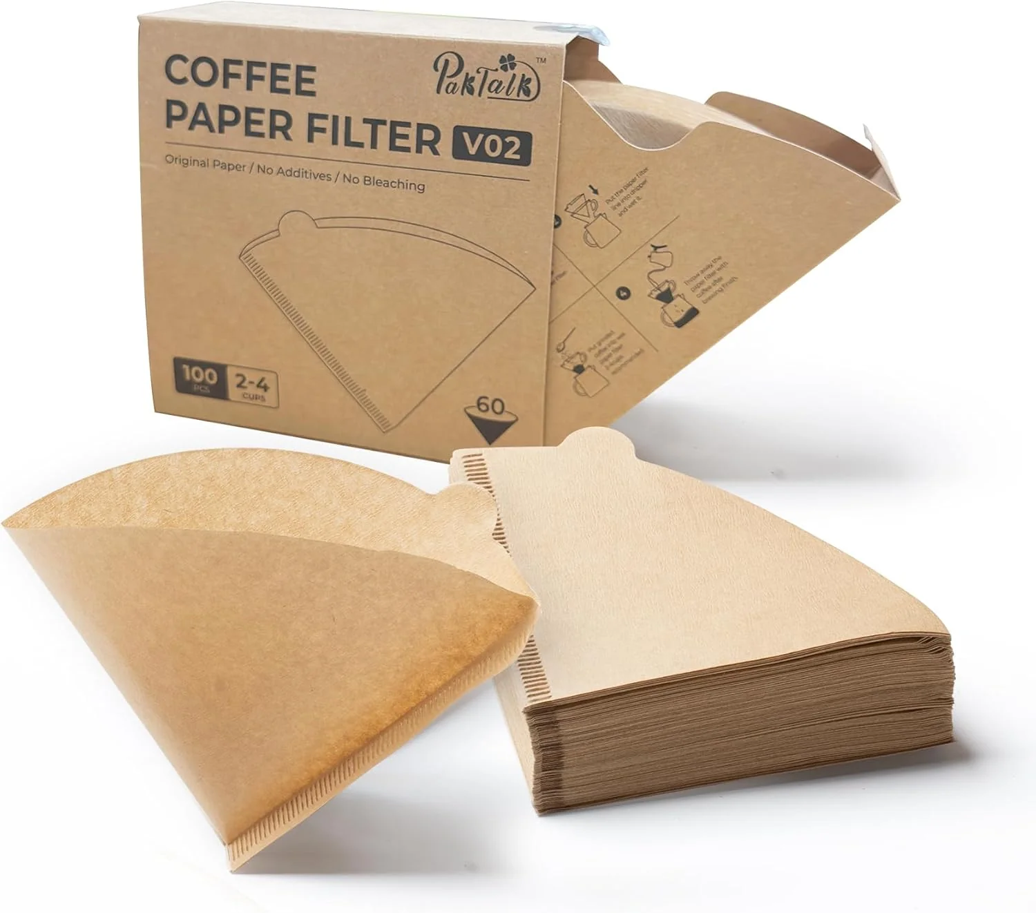 Premium Coffee Filters V60 Coffee Filter Size 02 Cone Coffee Filters 2-4 Cups for Pour Over and Drip Coffee Maker Natural Brown 100 Count Fine Crafted