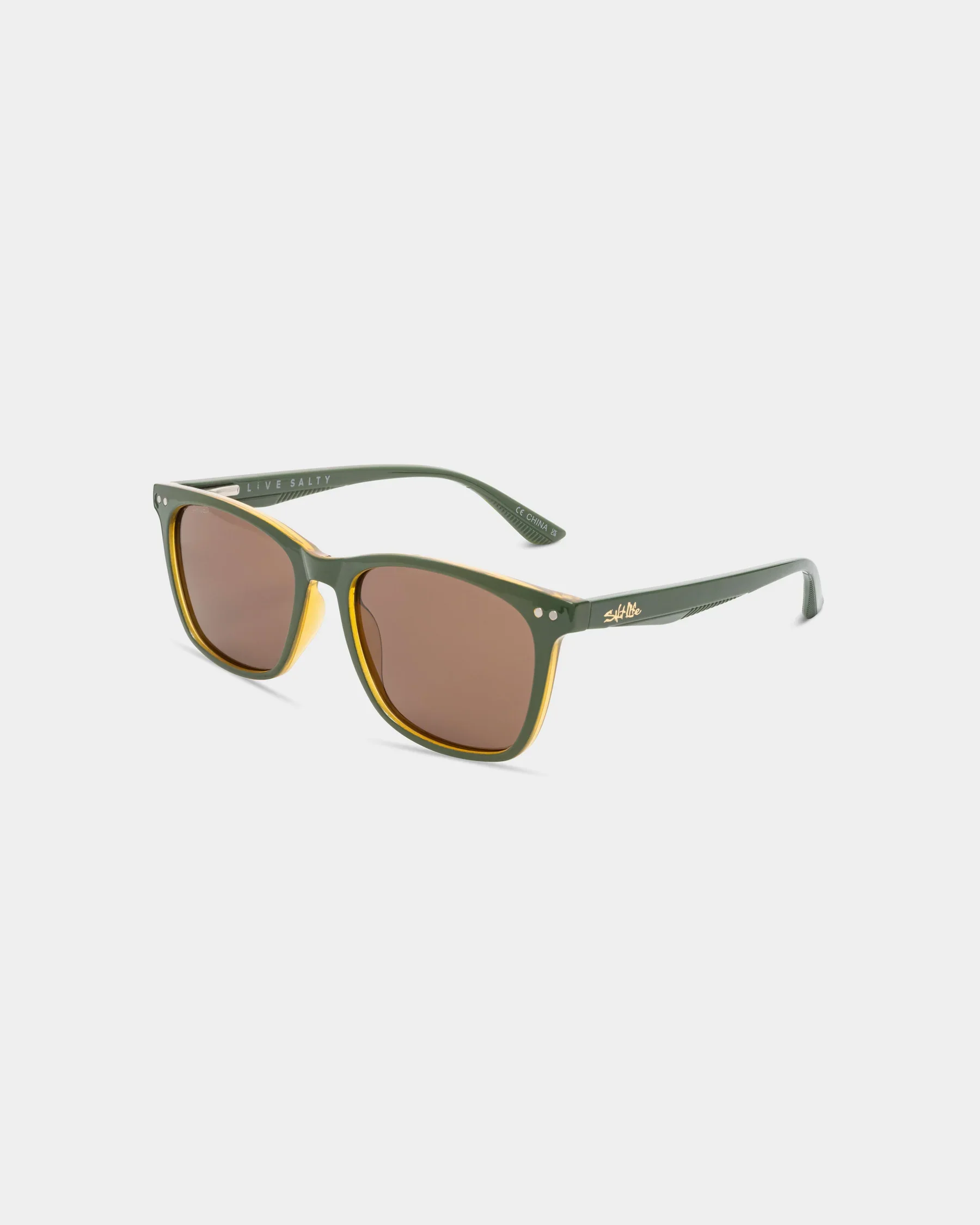 Functional Salt Life Sunglasses Shiny Crystal Tan with Shiny Olive Frontspray Frame Brown TAC Polarized Lens SL-005-327828 Selected