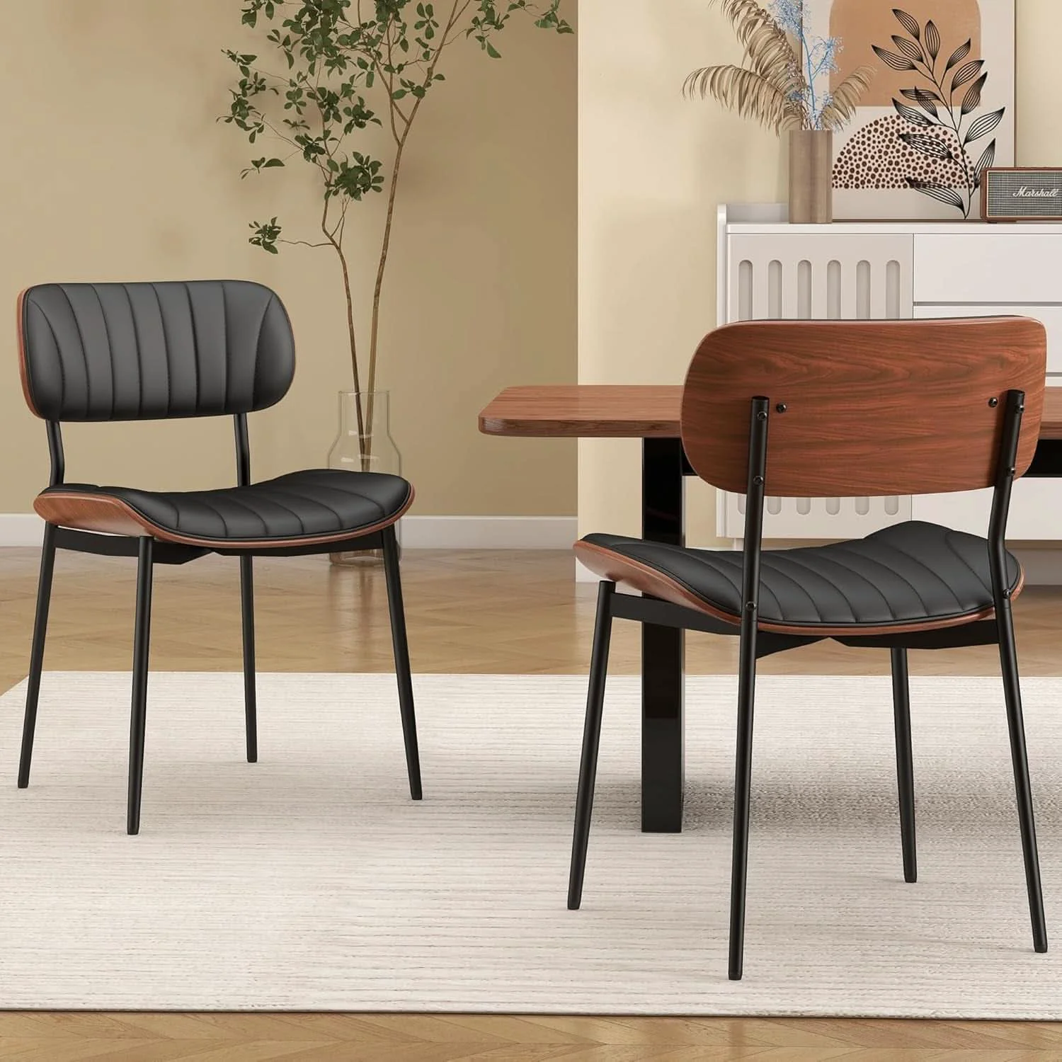 Clean Upholstered Faux Leather Walnut Bentwood Dining Chairs Soft