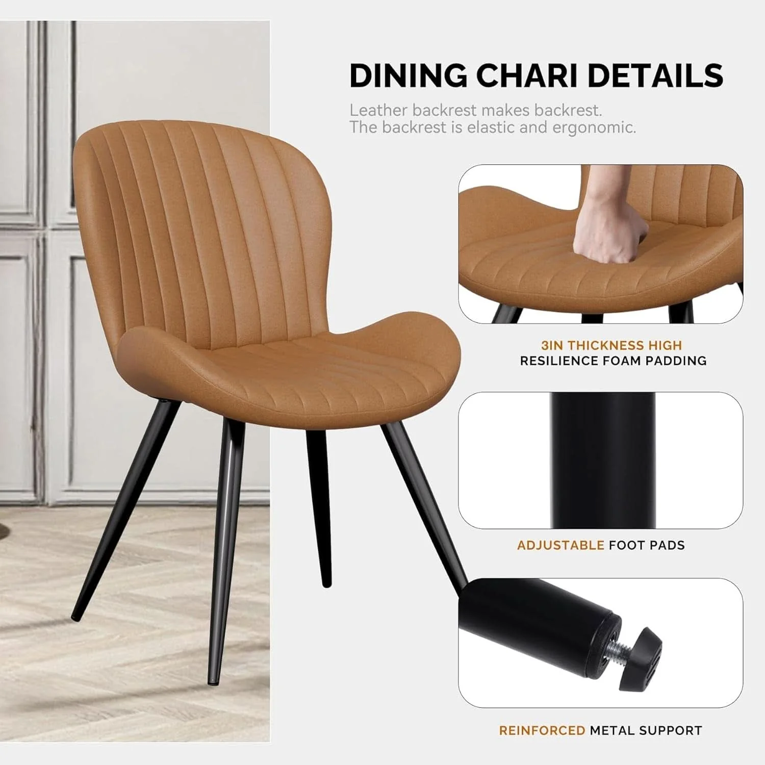 Recyclable Dining Chairs Set Of Four Ergonomically Upholstered Natural