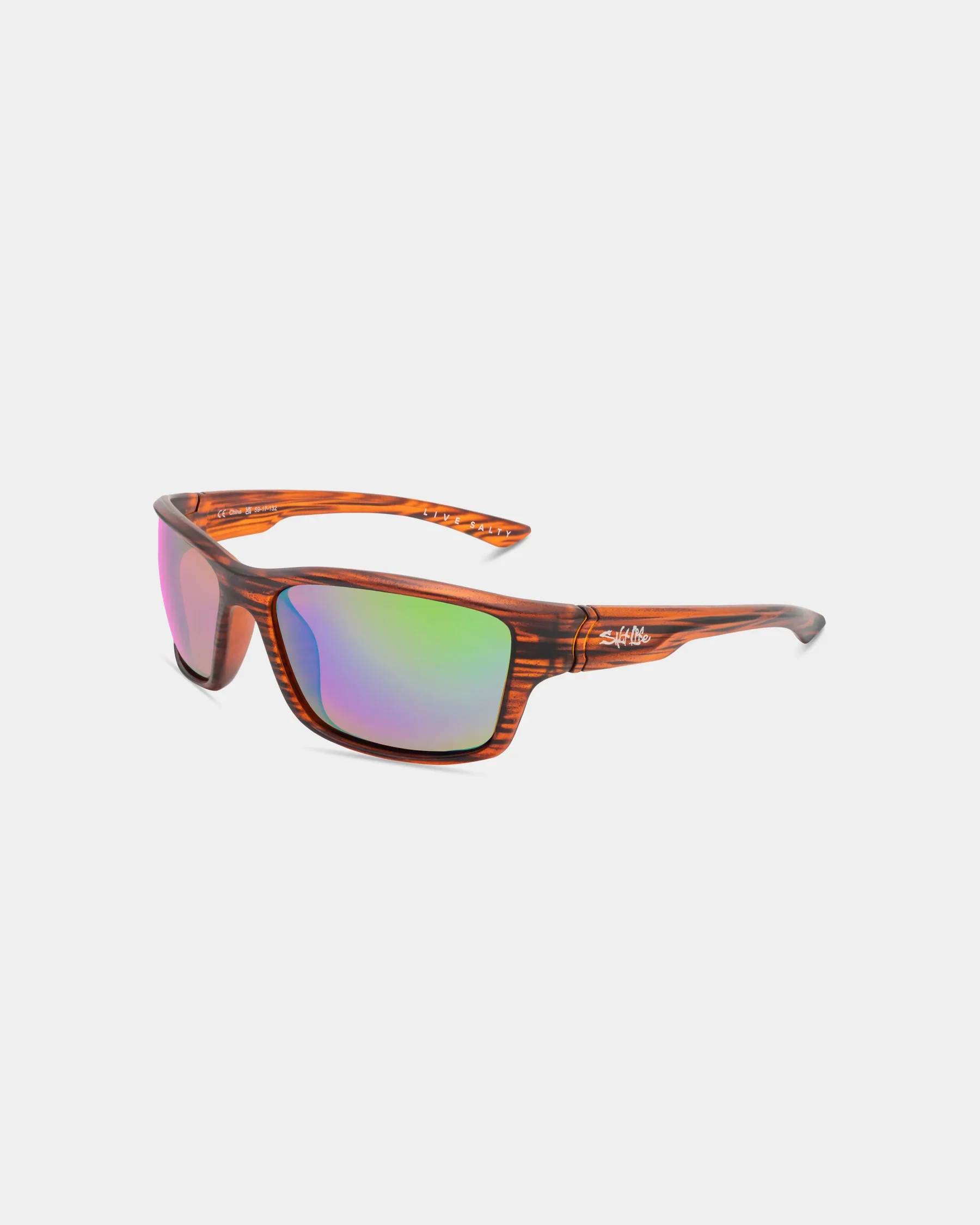 Fine Crafted Salt Life Sunglasses Satin Brown Wood Grain Frame Brown w Green Mirror TAC Polarized Lens SL-017-292926 High-Performance