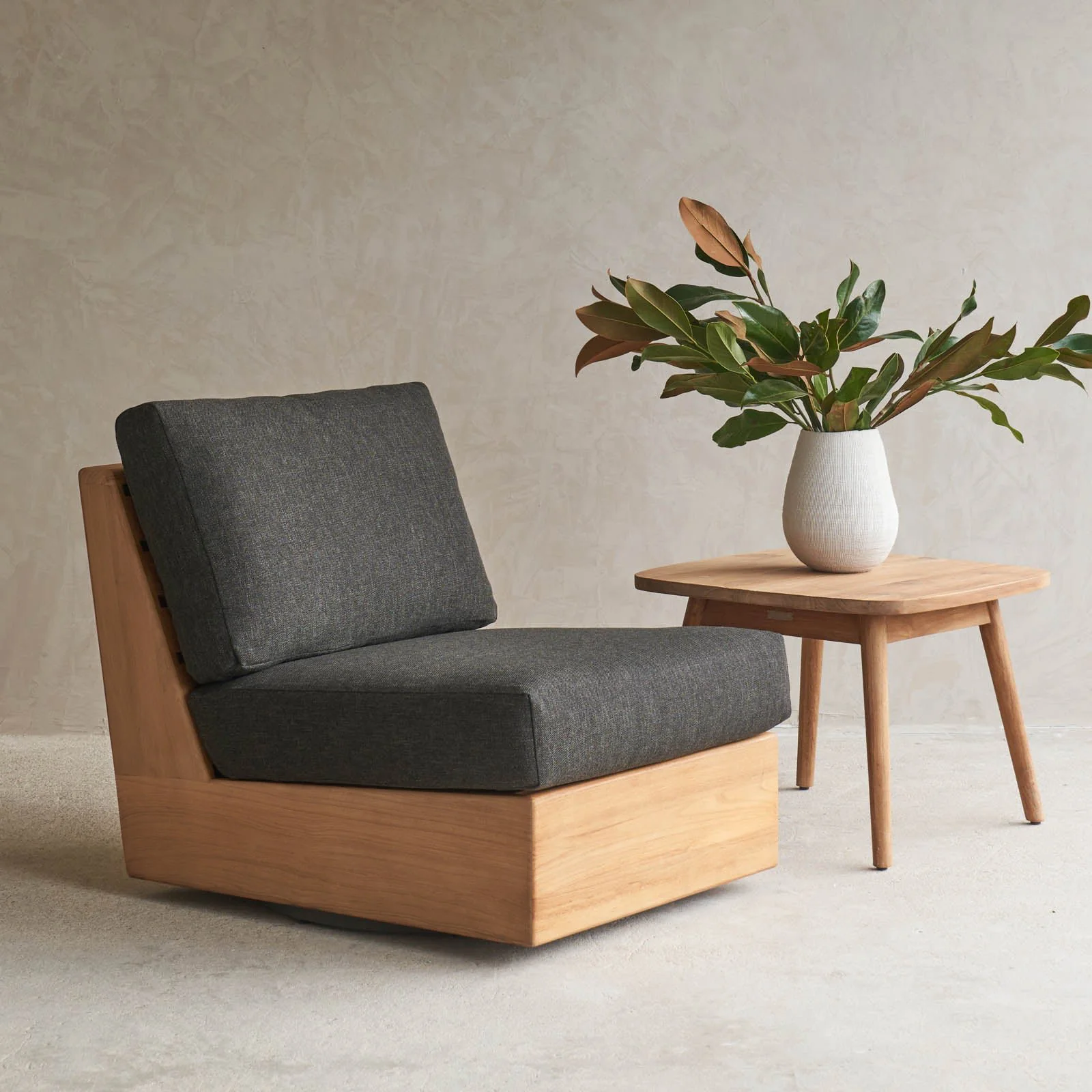 Comfortable Tulum Outdoor Armless Swivel Armchair Teak Frame – Midnight Breathable