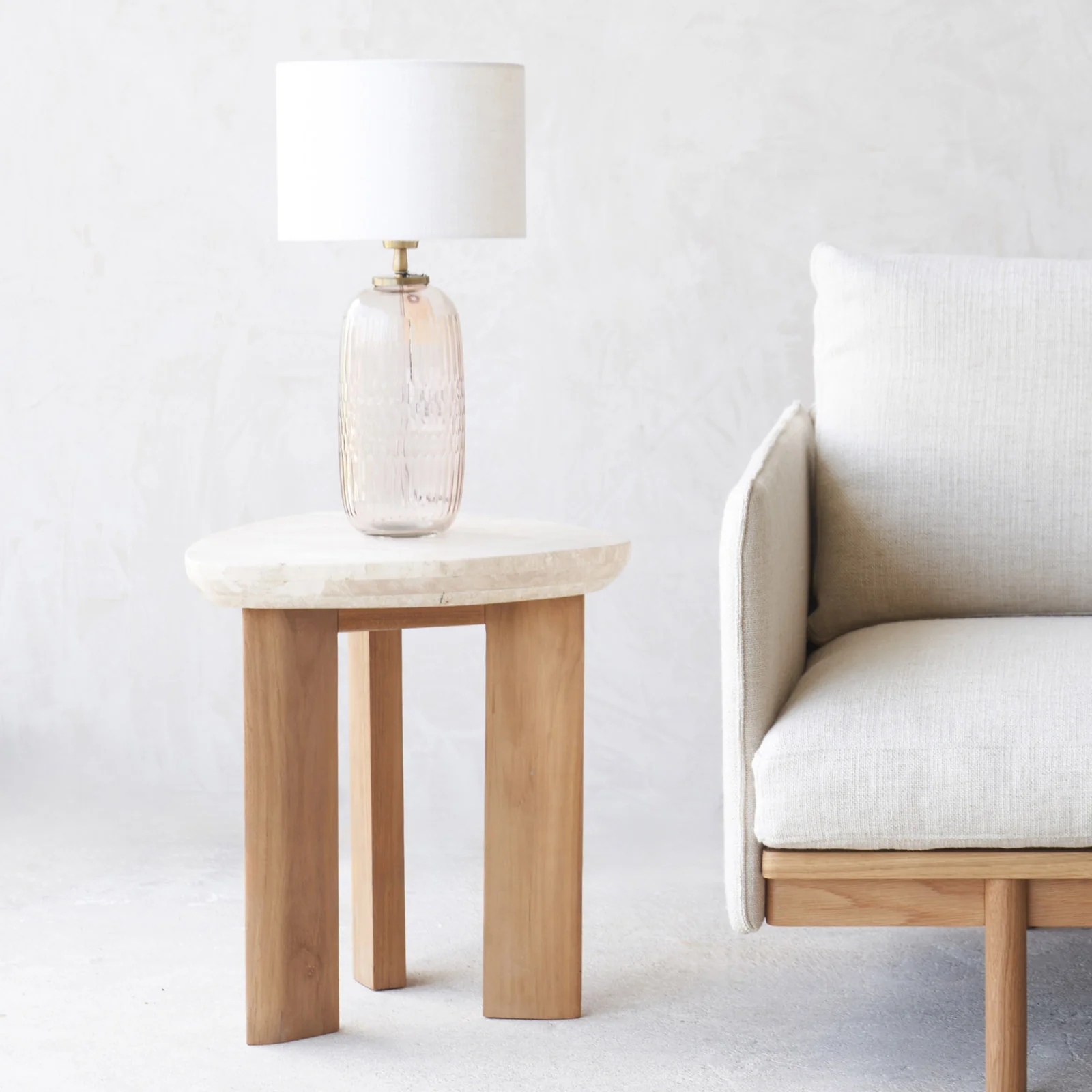 Convenient Dune Travertine Side Table Teak 45cm Pure