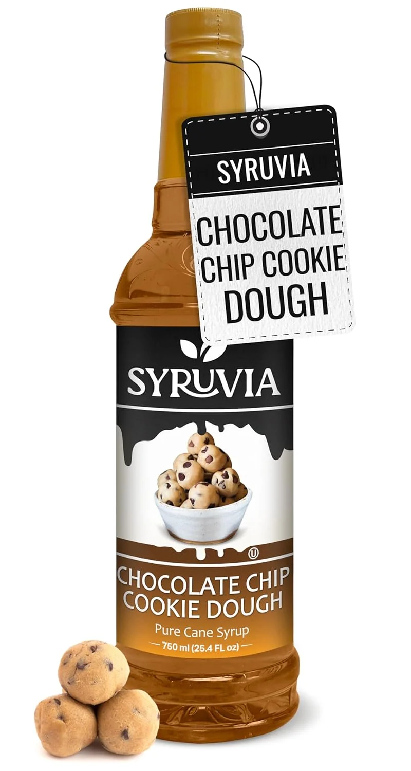 Lightweight Syruvia Chocolate Chip Cookie Dough Syrup – 25.4 fl oz. Kosher and Gluten-. I for Enhancing Drinks Sodas Shakes Desserts and More. Convenient