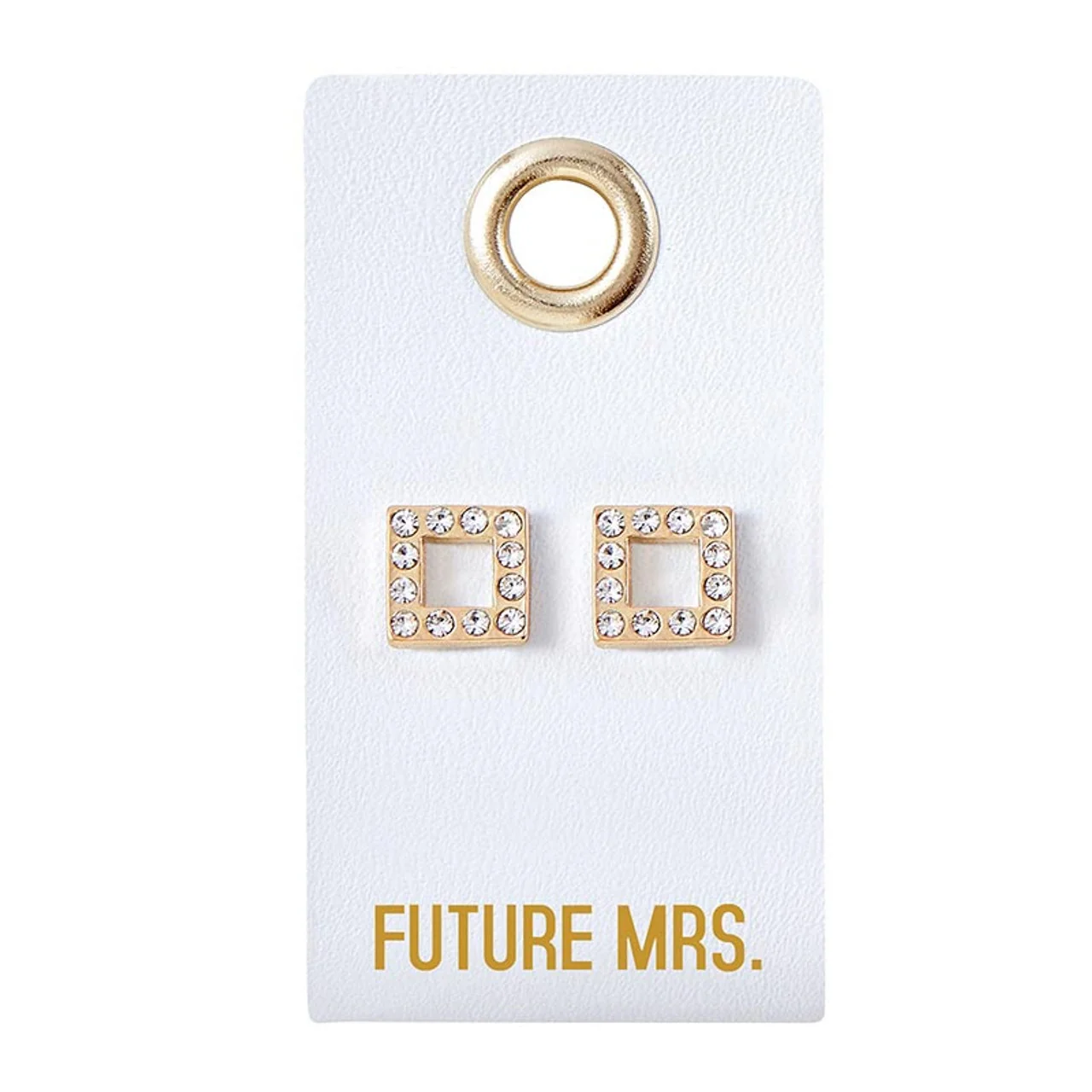 Stylish Future Mrs. Square Earrings Leather Gift Tag Excellent