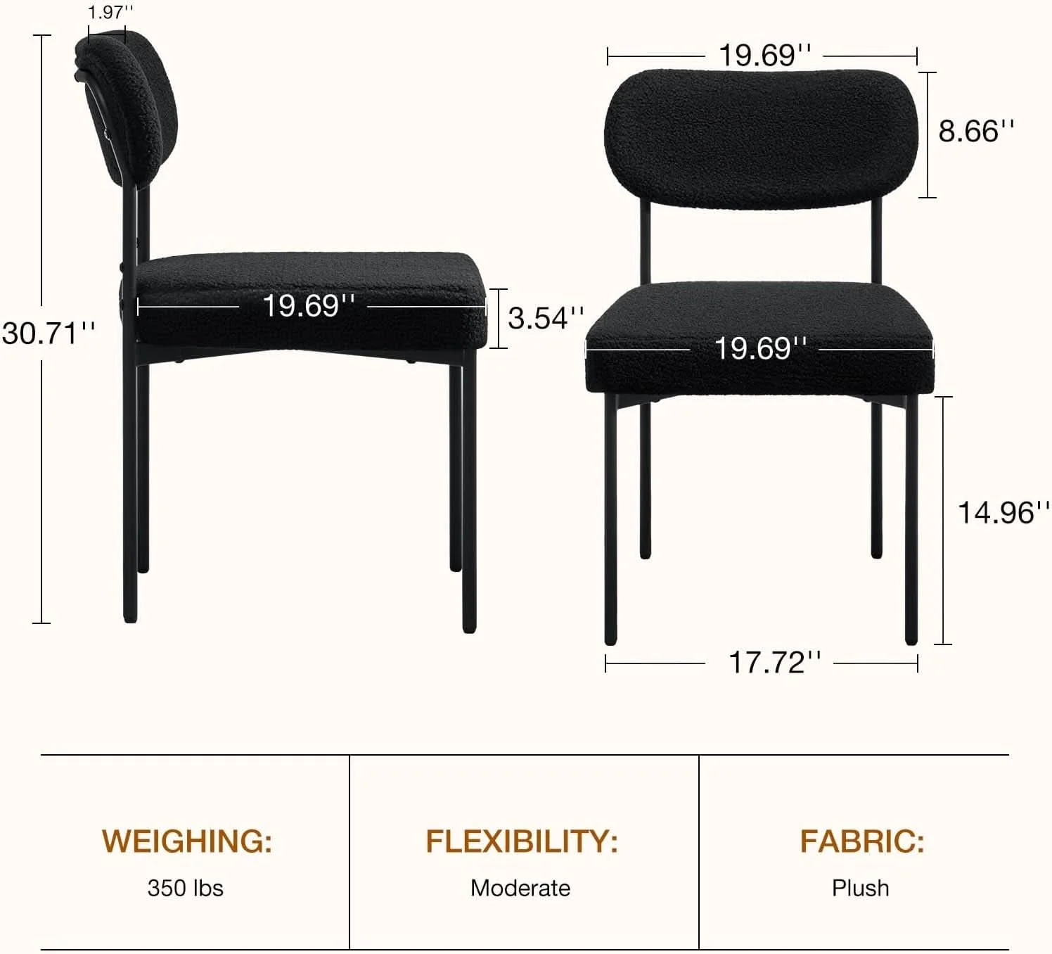 Excellent Boucle Upholstered Dining Chairs Black Curved Back Fashionable