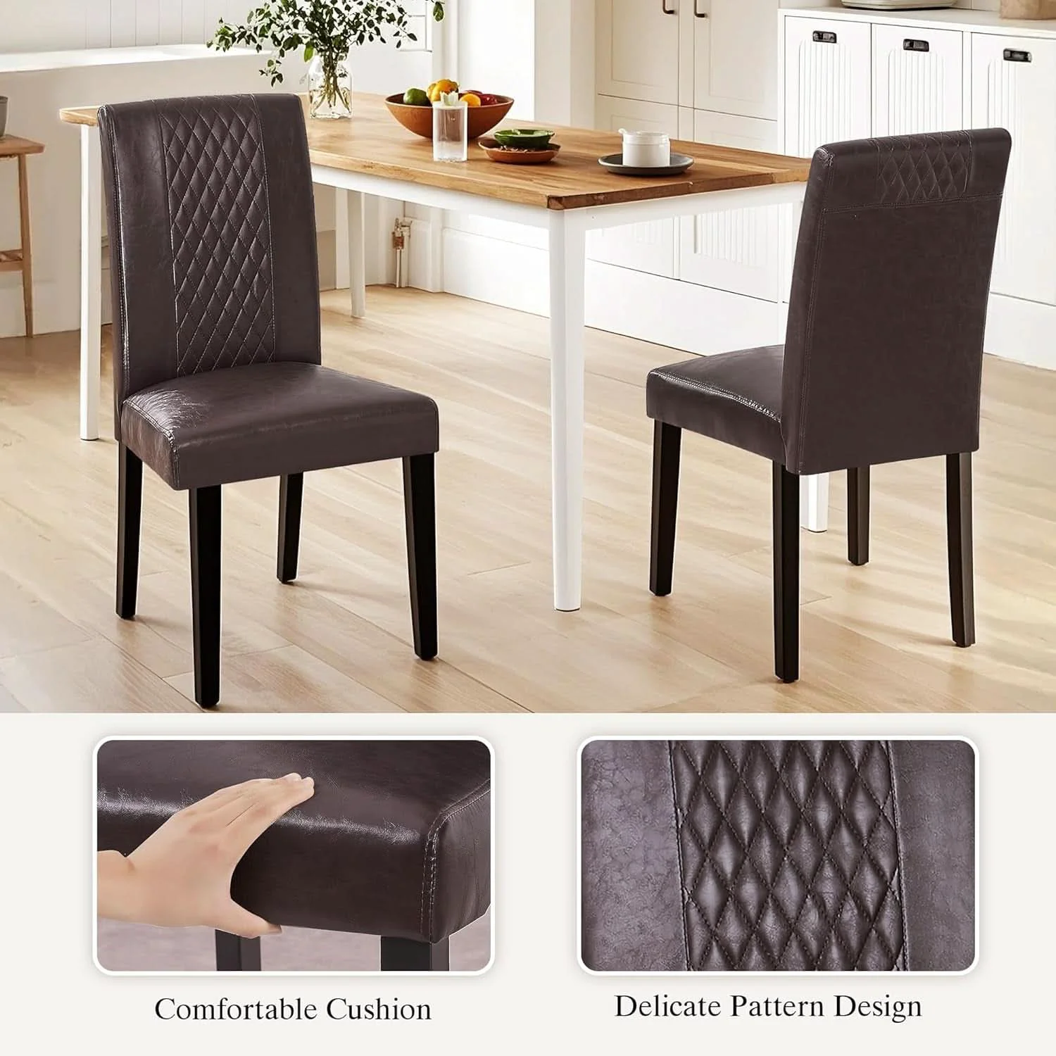 Consistent Dining Chairs Ergonomic Lumbar Chocolate PU Leather Lightweight