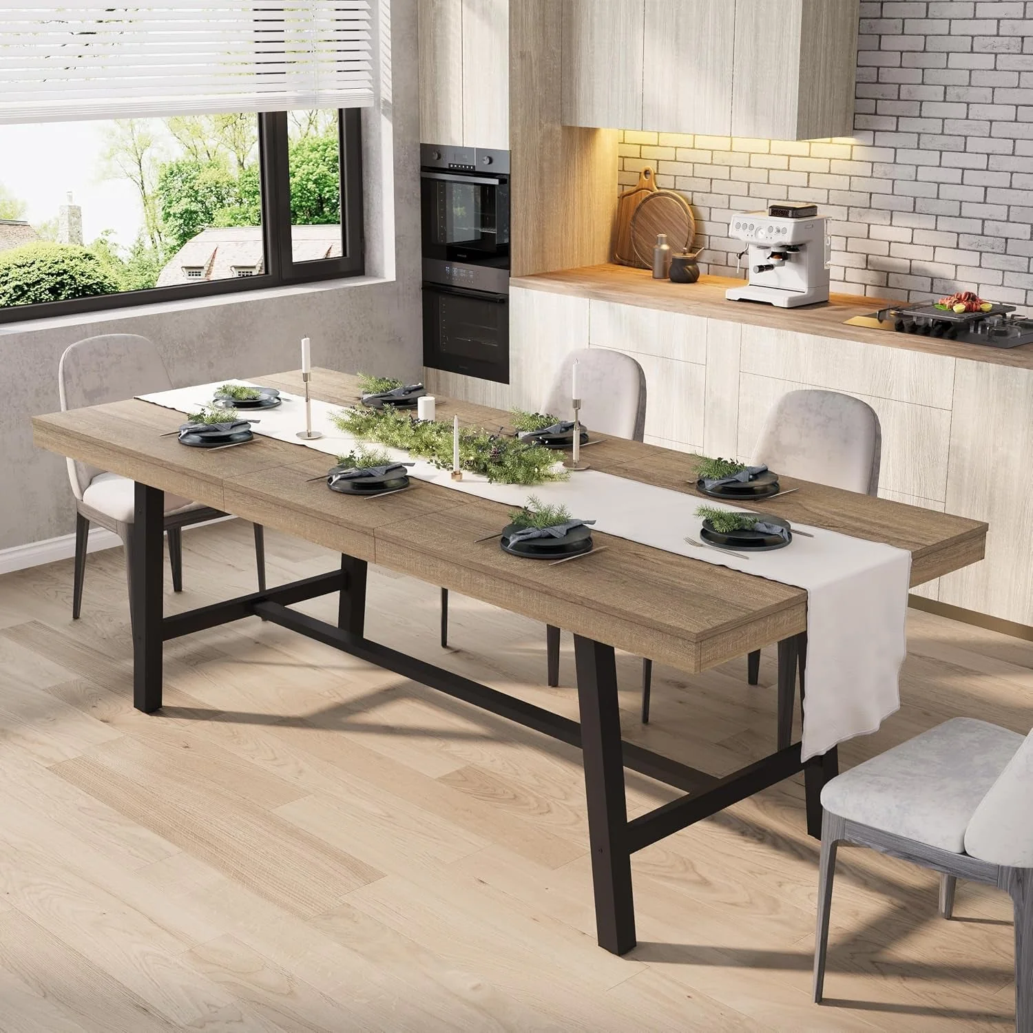 Professional Extendable Dining Table Distressed Steel Heavy Duty High-End