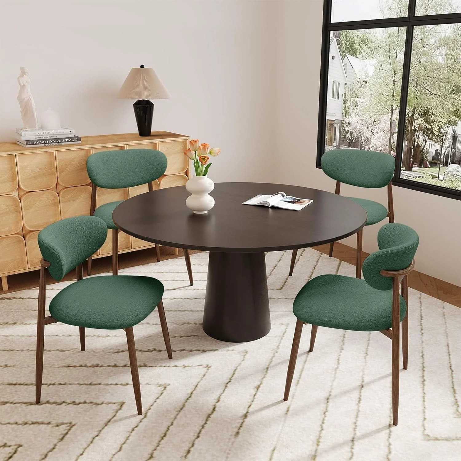 Selected Green Upholstered Dining Chairs With Curved Backrest Refined