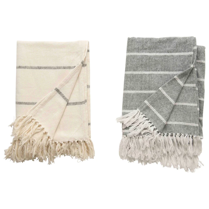 Luxury Striped Throw with Fringe Soft