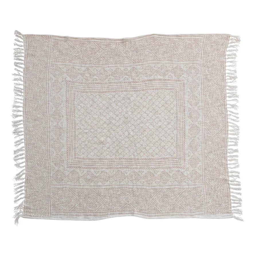 Elite Cotton Slub Printed Throw w Pattern Ivory Putty Color Dependable