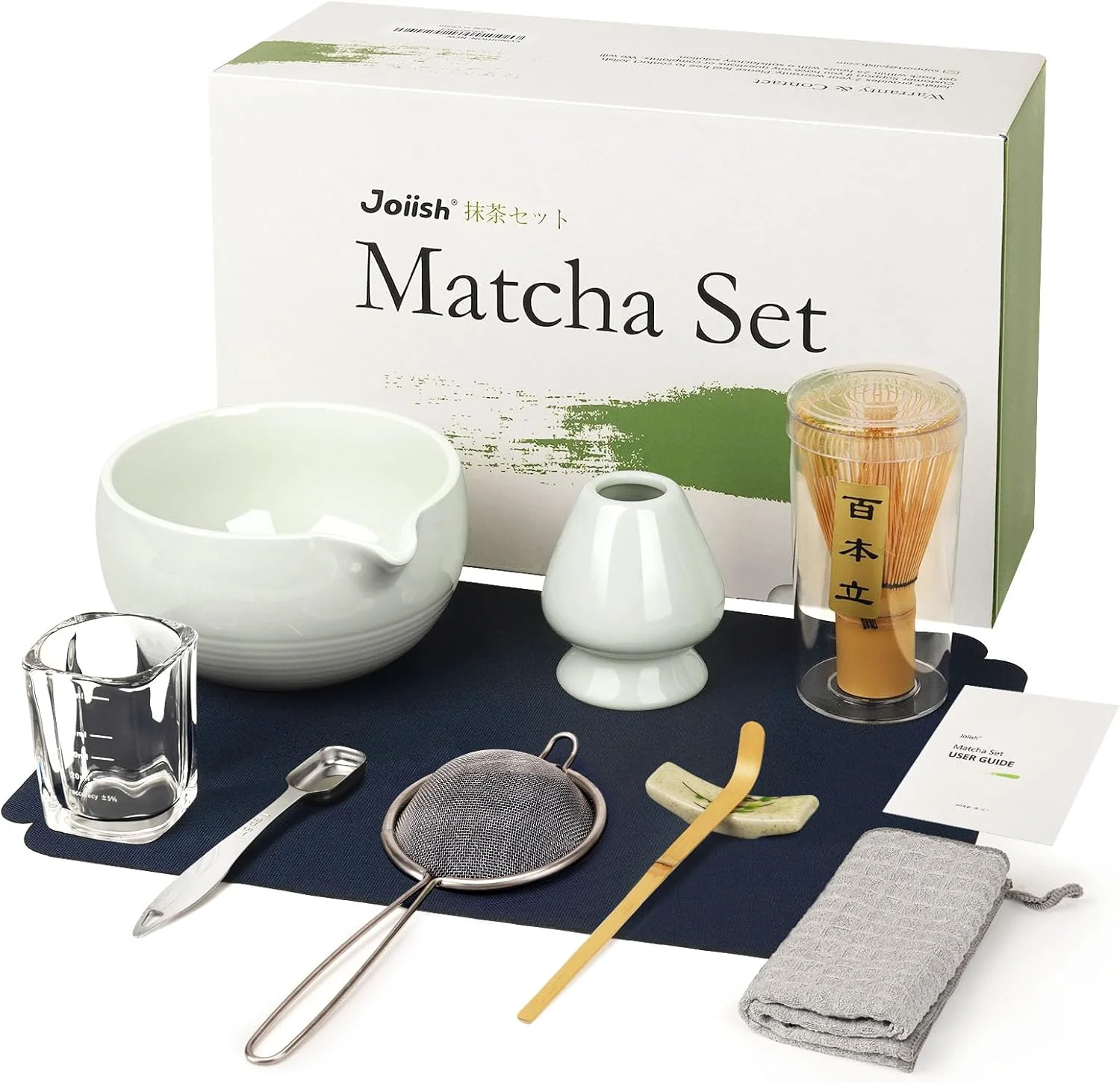 Certified Matcha Tea Set 10-Pcs Kit Whisk and Bowl with Spout Measuring Spoon Japanese Tea Making Tools Grey Next-Generation
