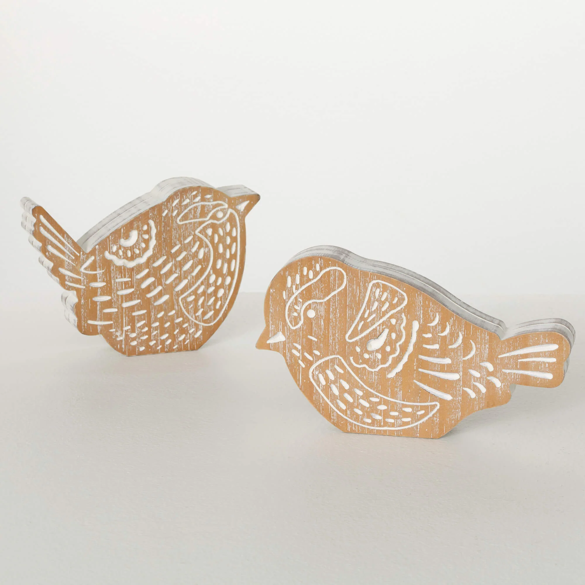 Recyclable Bird Wooden Decorative Accent White Washed Casual