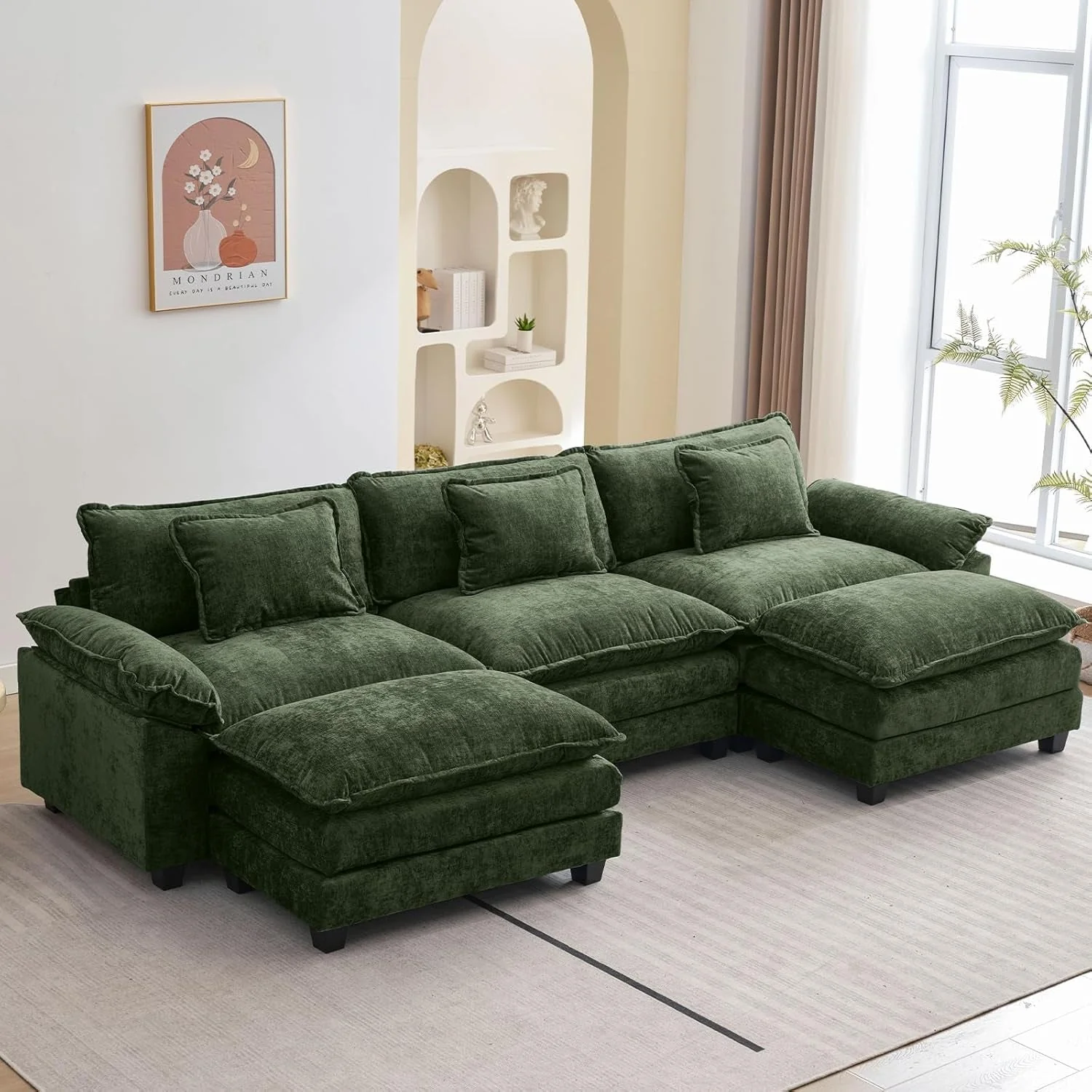 Powerful 120 Inches Emerald Chenille Modular Sectional Sofa Clean