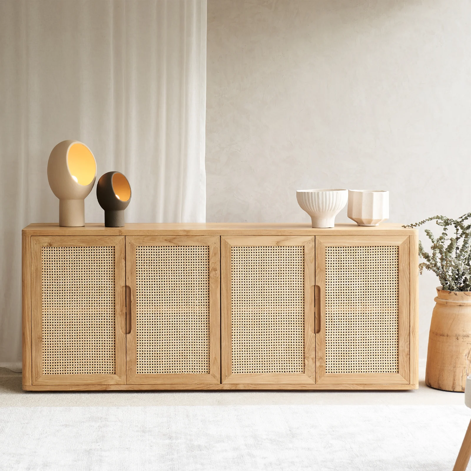 Innovative Bromo Rattan Sideboard 4 Doors – Old Teak Natural 200cm High-End