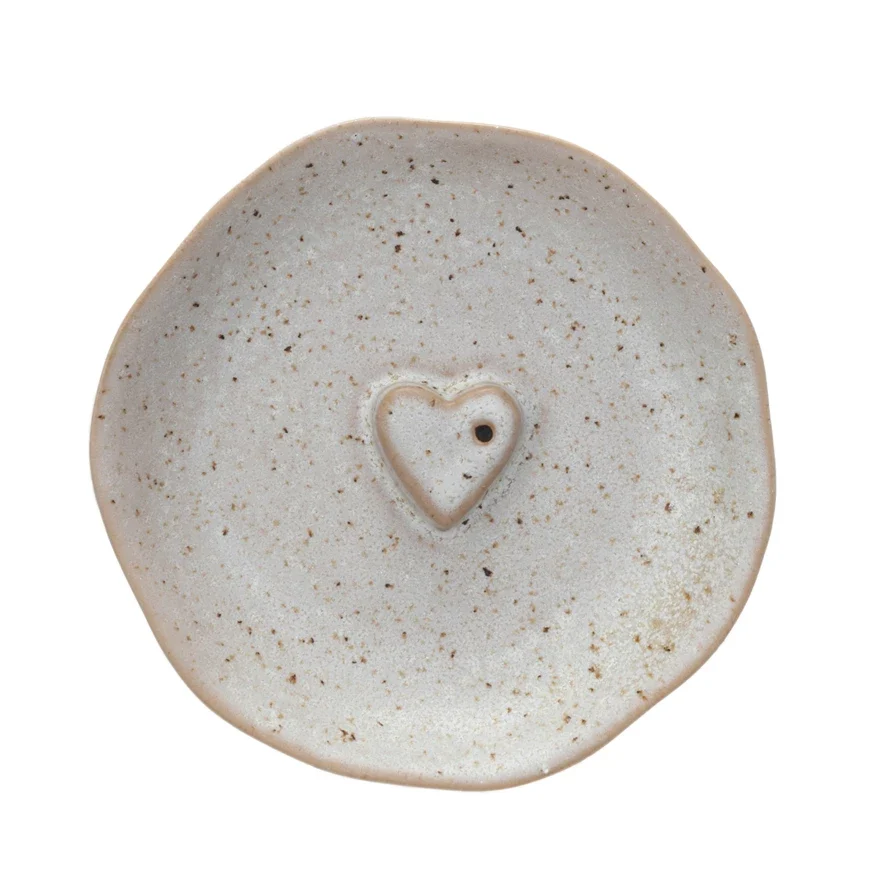 Authentic Stoneware Incense Dish Holder w Embossed Heart Verified
