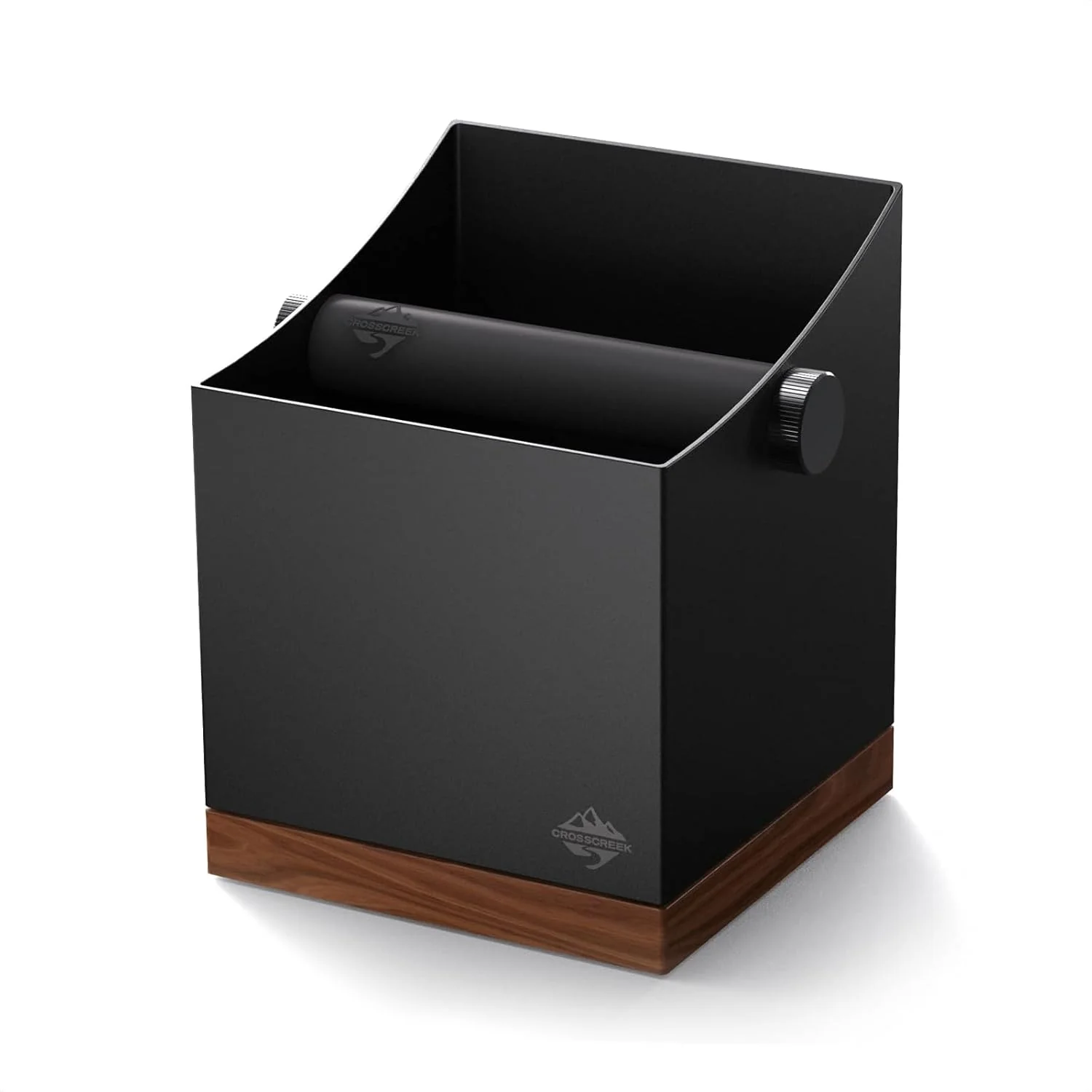 Premium Material CrossCreek Coffee Knock Box 2.5L Large Espresso Grounds Container Metal Walnut Wood Removable Silicone Knock Bar Non-Slip Base Excellent