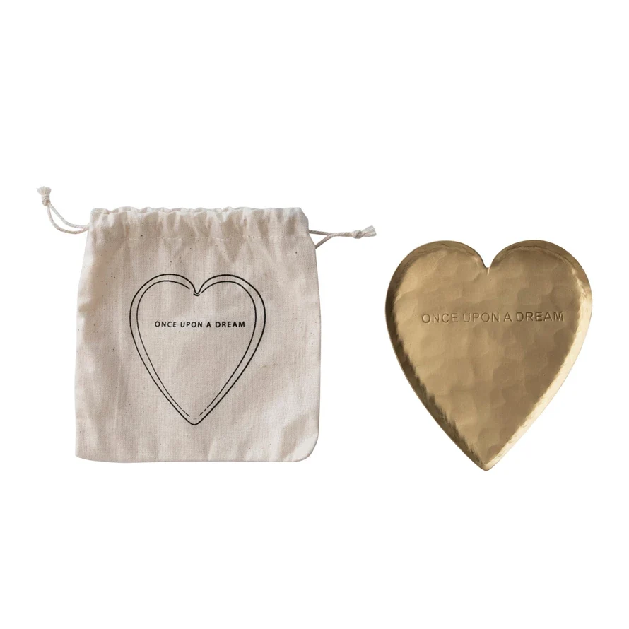 Trendy Decorative Hammered Brass Heart Shaped Dish Pure