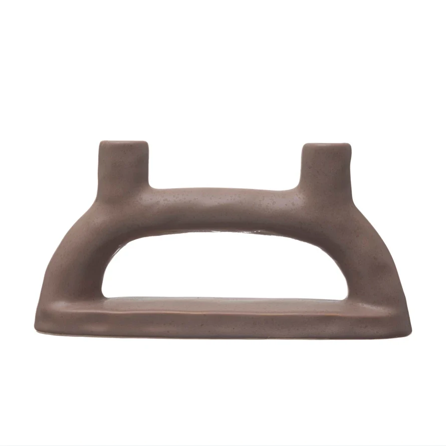 Artisan Stoneware Double Taper Holder Matte Brown Finish Reusable