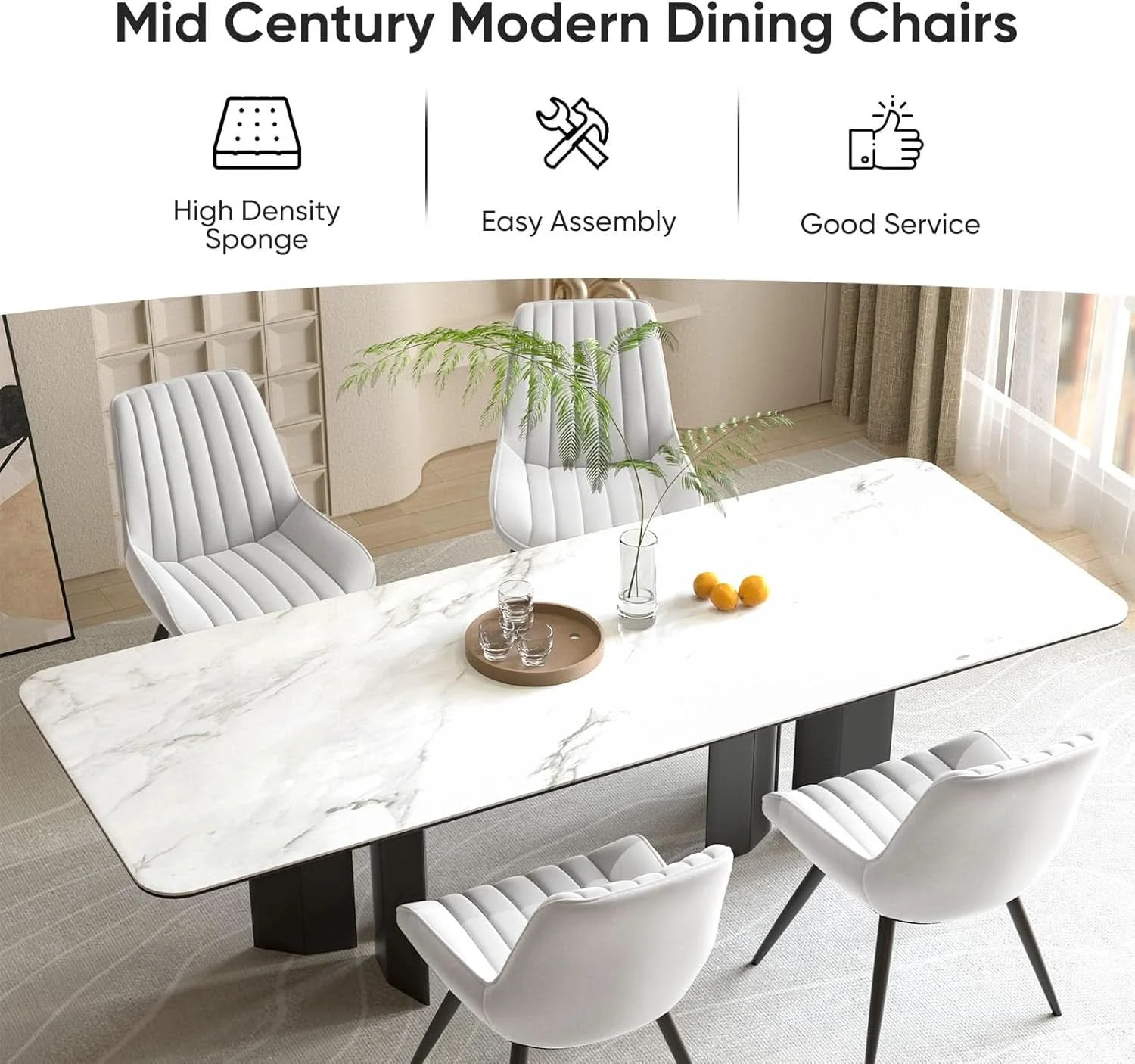 Elite White Upholstered Dining Chairs With Thick Cushions Lightweight