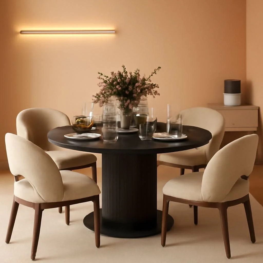 Prestigious Round Dining Table Featuring Concealed Storage Black Trendy