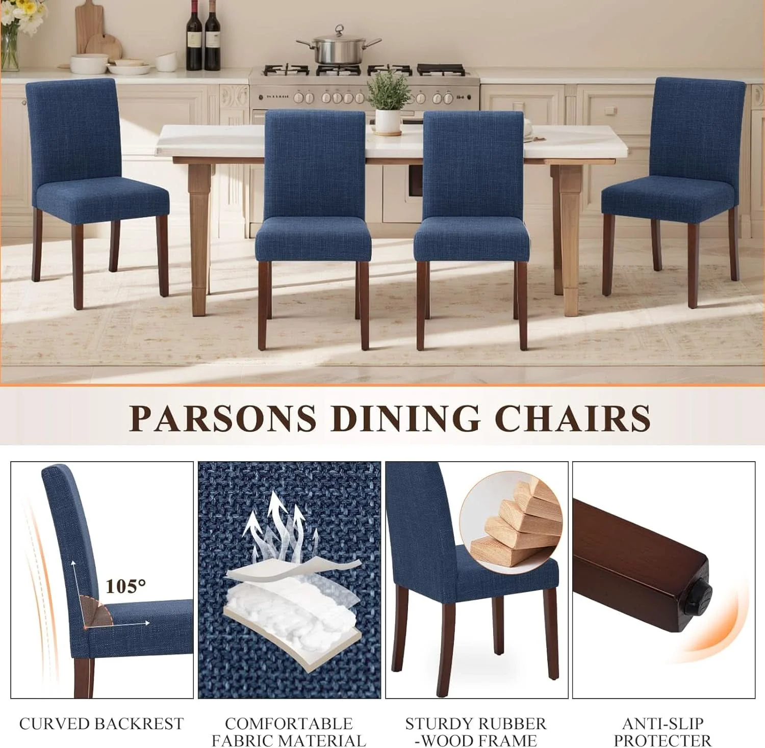 Stylish Blue Upholstered Parsons Dining Chairs Birchwood Legs Effective