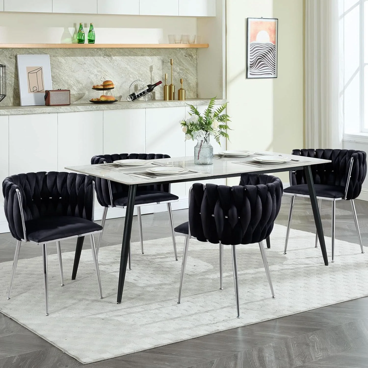 World-Class Black Velvet Upholstered Dining Chairs For Couples Soft
