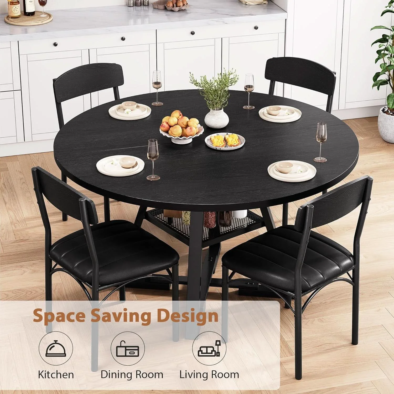 Enhanced Round Circular Dining Table Set Black Diameter47Inches Professional
