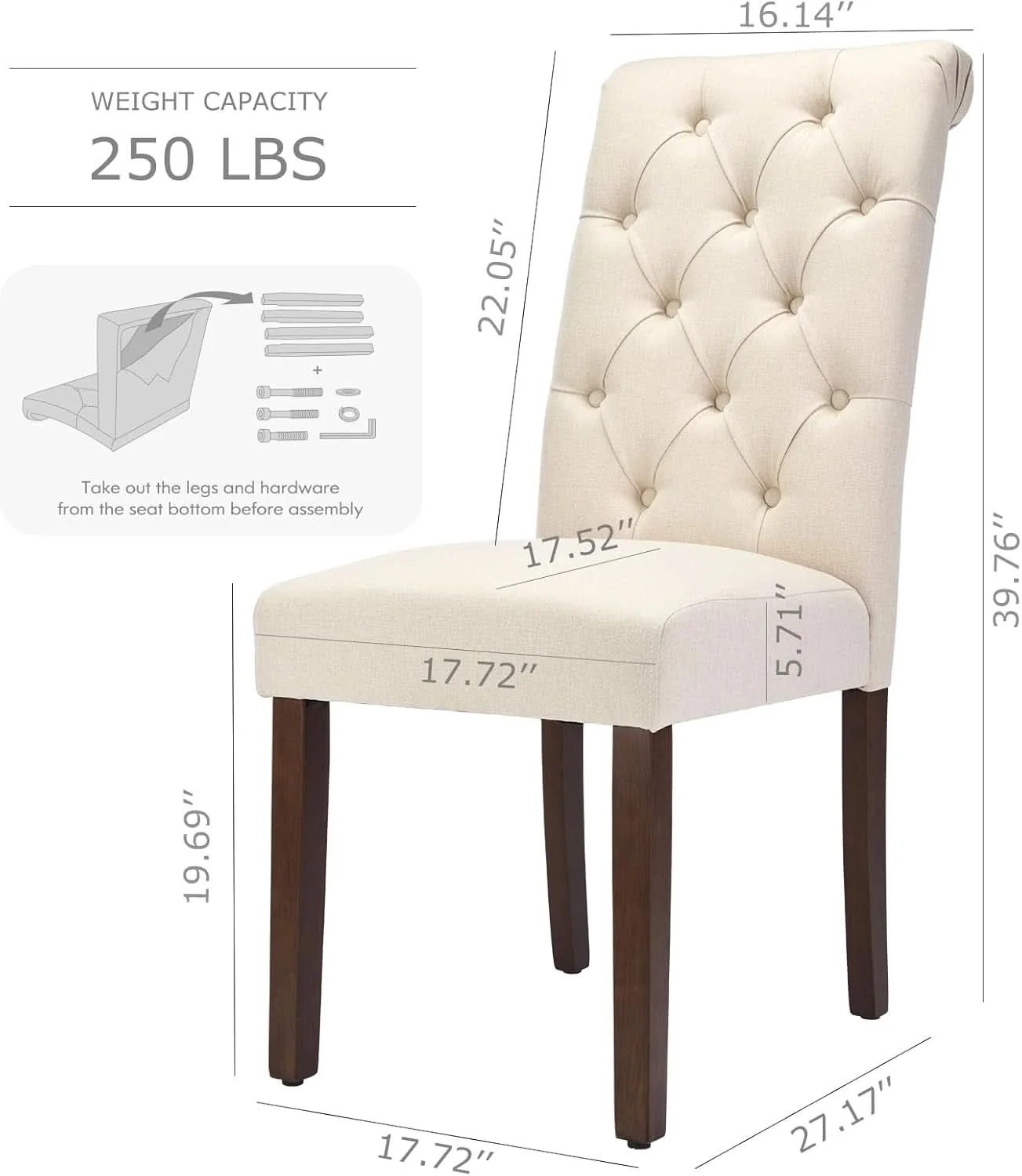 Secure Beige Tufted Upholstered Parsons Dining Chairs Set Quality