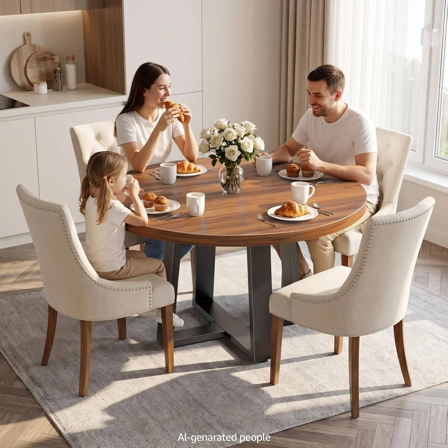 Classic Extendable Round Walnut Dining Table Accommodates Four Soft