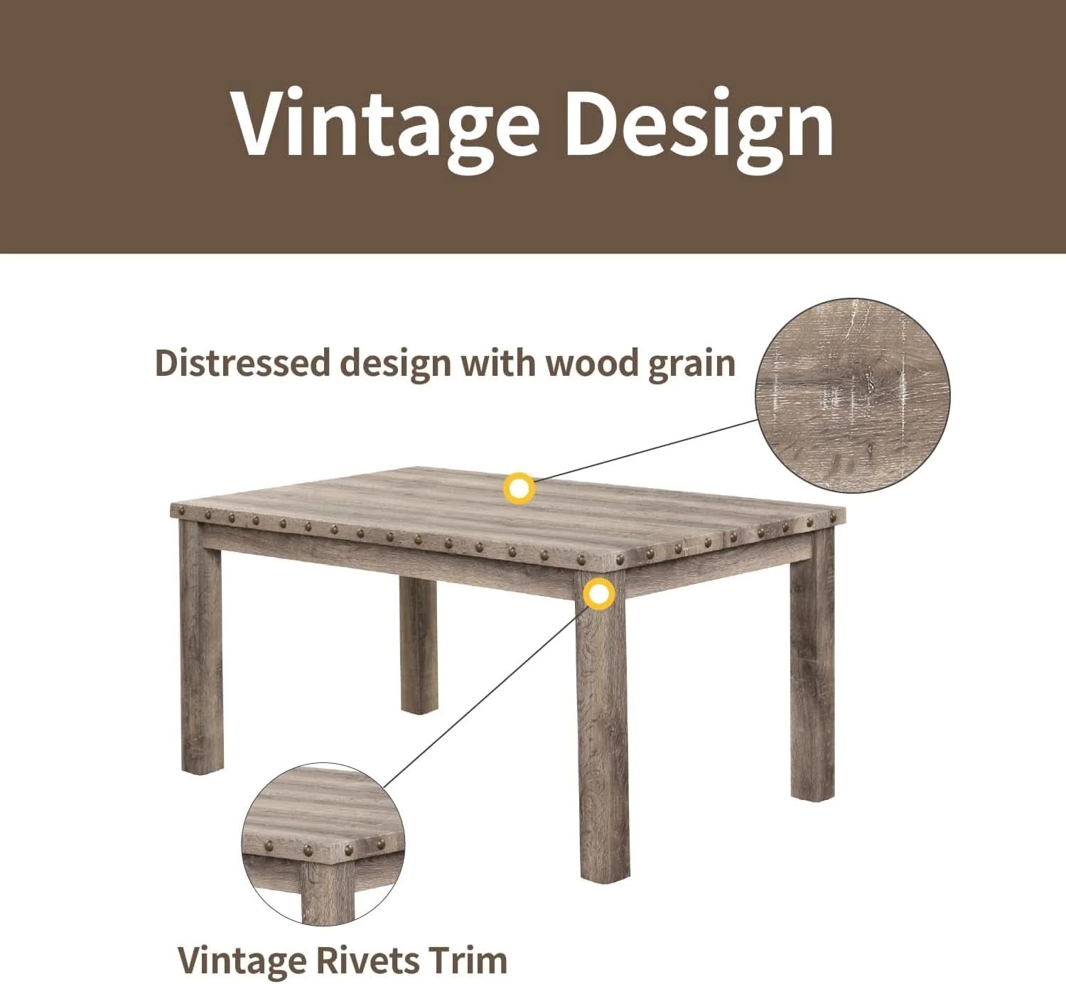 Premium Material Rustic Dining Table Set Six NailheadAccents Chairs Innovative