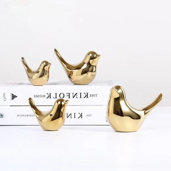 Recyclable Nordic Ceramic Gold Bird Figurine Collection Environmentally Friendly