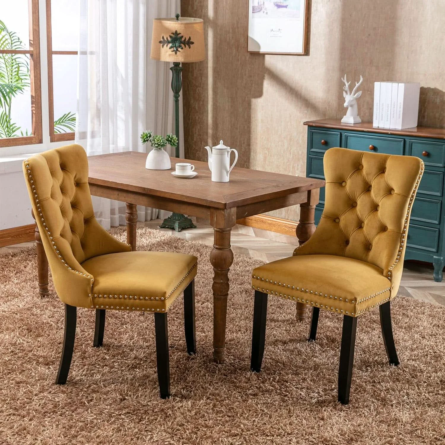 Functional Velvet Dining Chairs Gold Finishing Collection Set Relaxed