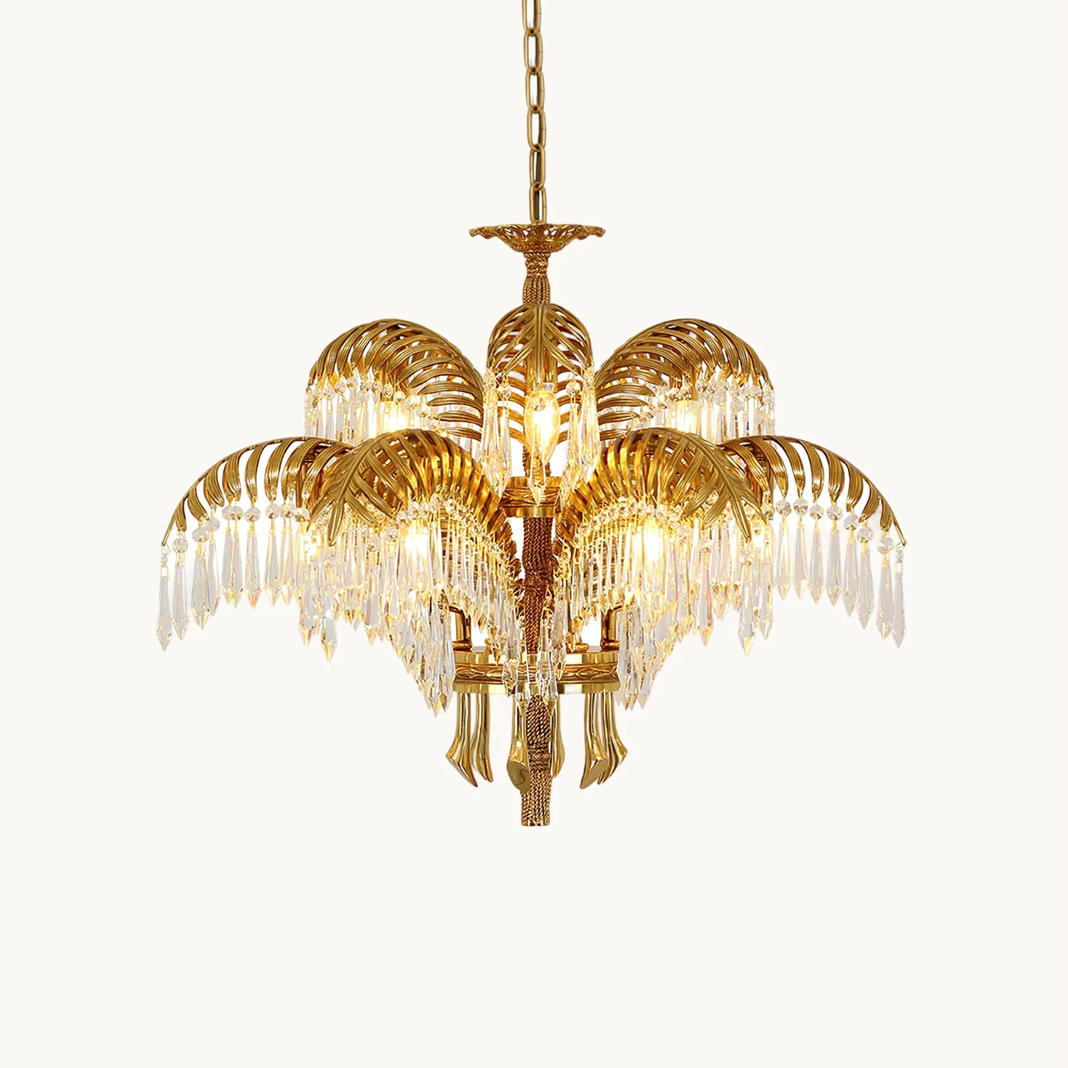 High-Grade Brass Palm Leaf Crystal Chandelier Comfortable