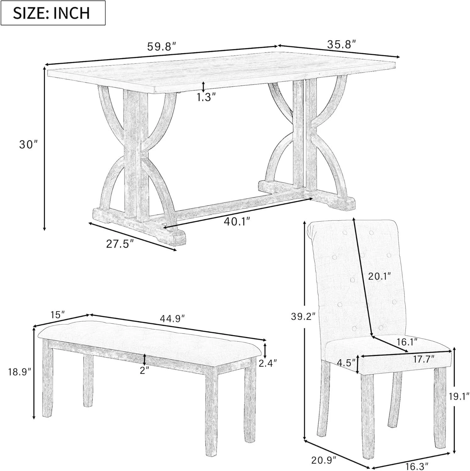 Relaxed Industrial Solid Wood Rectangular Dining Table Set Classic