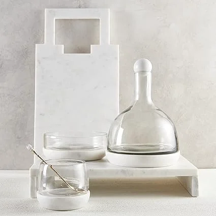 Practical Glass Serving Bowl with Marble Base 6 High-Grade