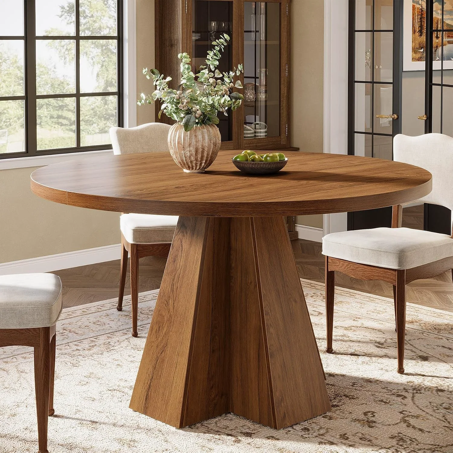 Innovative Tribesigns Large Round Dining Table Classic Walnut High-Performance