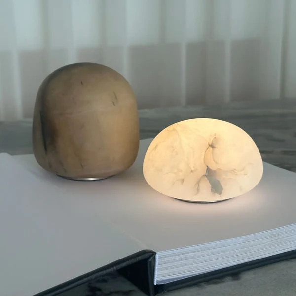 Refined Natural Marble Wireless Charging Round Decorative Table Lamp Practical
