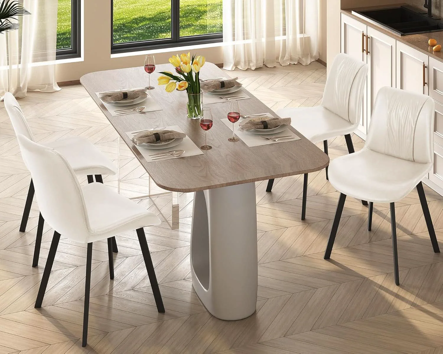Premium Material White Upholstered Faux Leather Dining Chairs Fourpack Safe