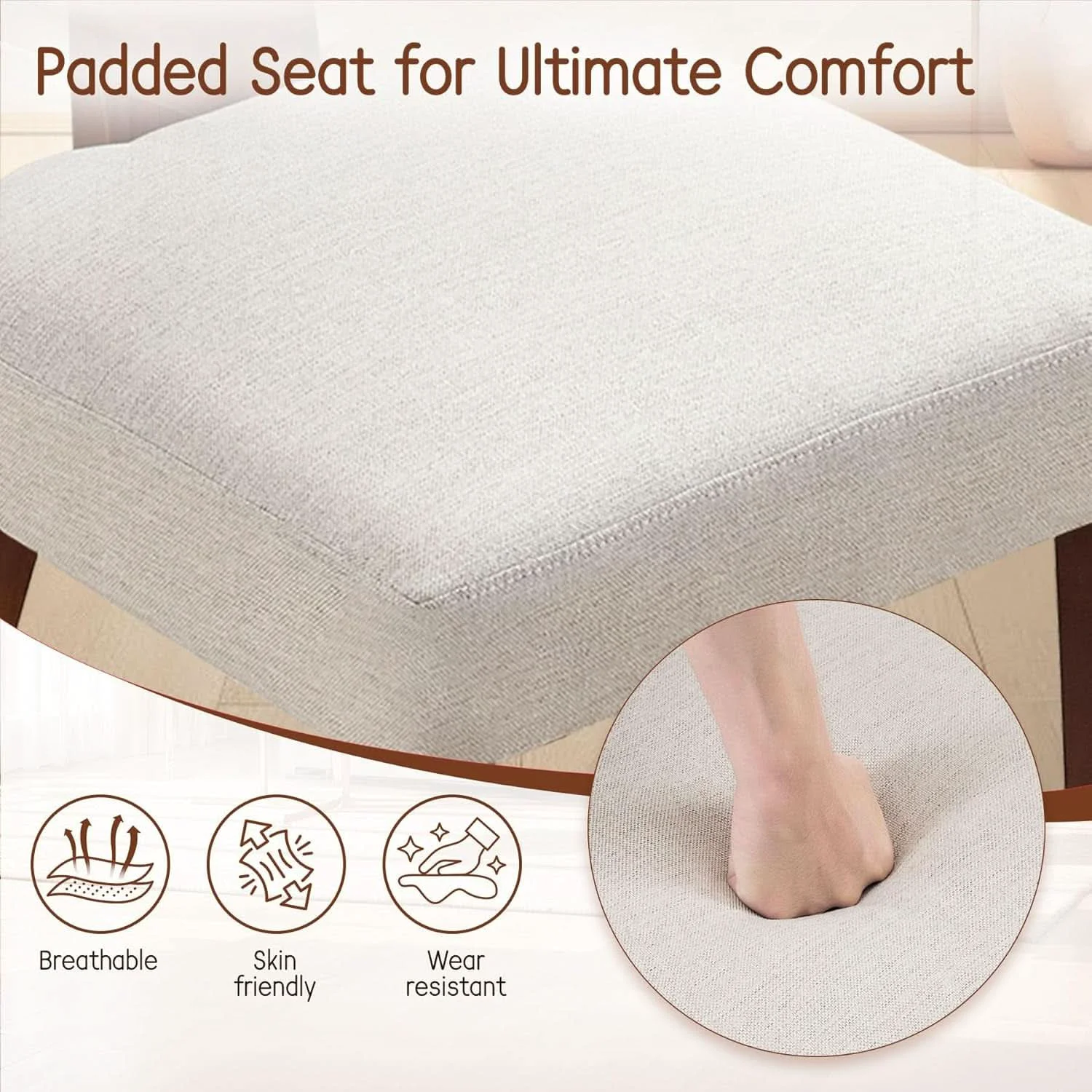 Detailed Upholstered Dining Chairs Set Linen Beige Performance Elite