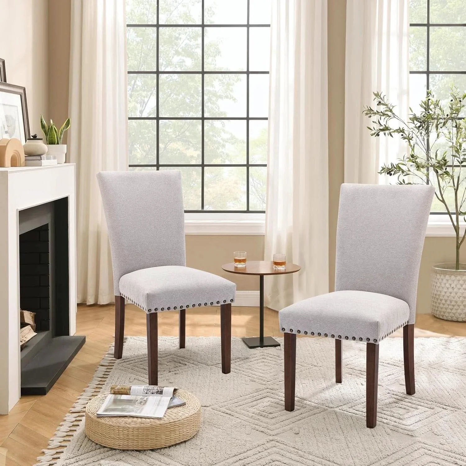 Enhanced Parsons Upholstered Dining Chairs Light Grey Nailhead Premium Material