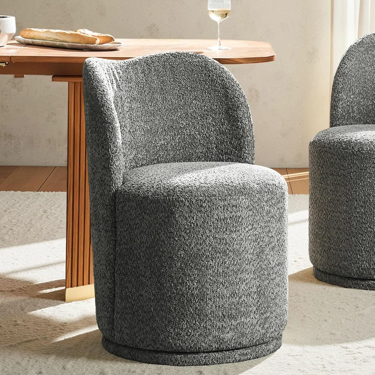 Proven Gray Boucle Swivel Dining Chair ThreeSixty Rotation Carefully Designed
