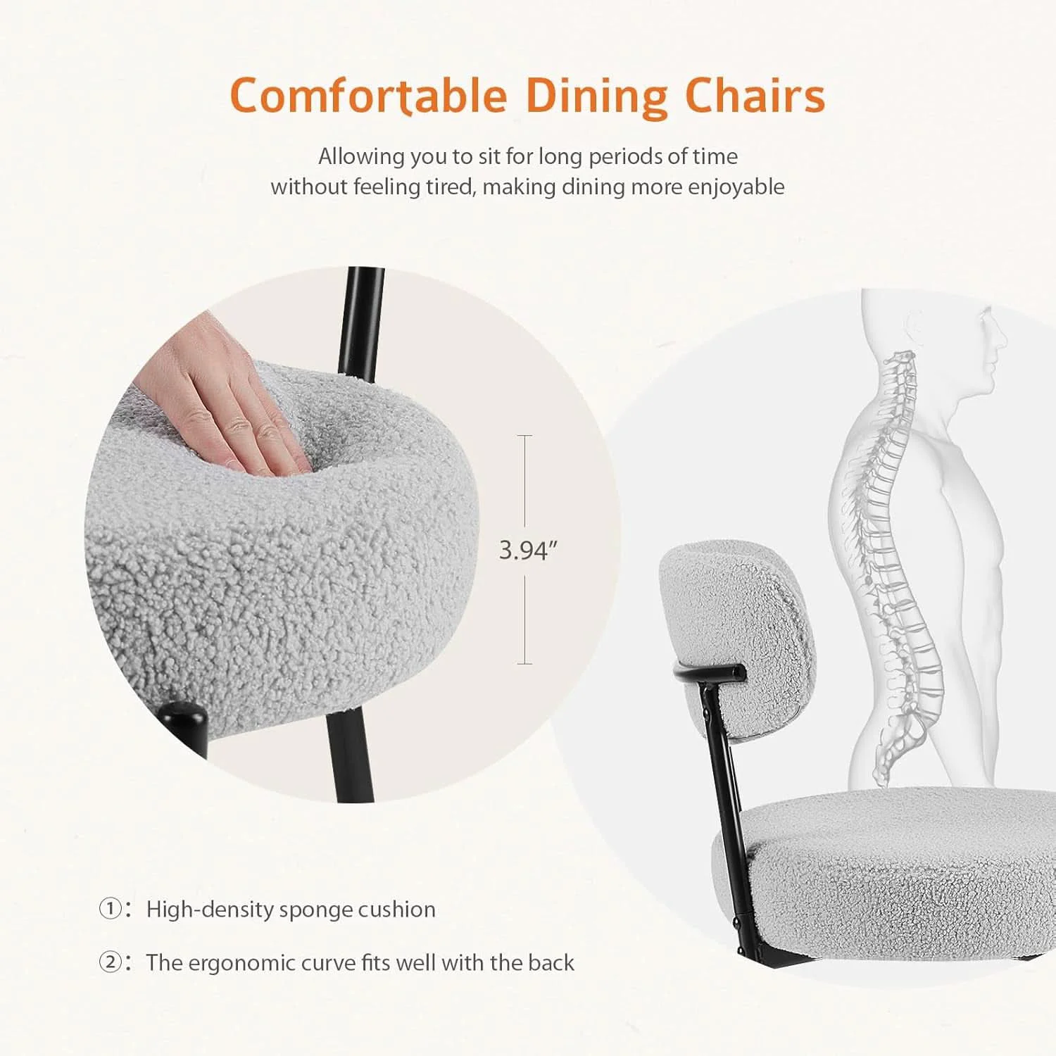 High-Quality CharcoalGrey Boucle Dining Chair Set Midcentury Backrest Convenient