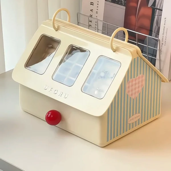Effective House-Shaped 9-Grid Jewelry Storage Box with Flip Cover Original