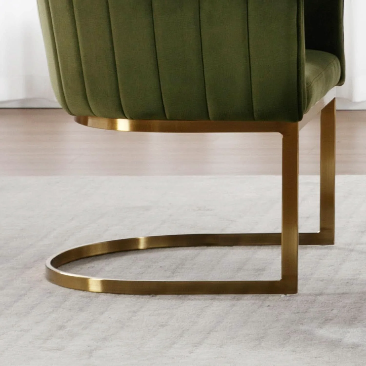 Functional Velvet Green Upholstered Dining Chairs Armrests Set Detailed