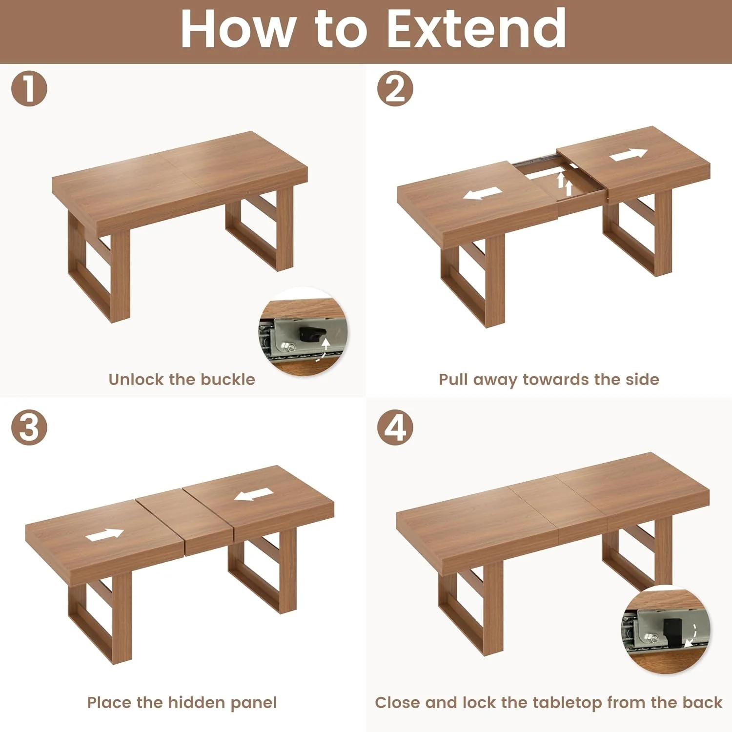 Reusable Brown Extendable Dining Table Accommodates Large Parties Sophisticated
