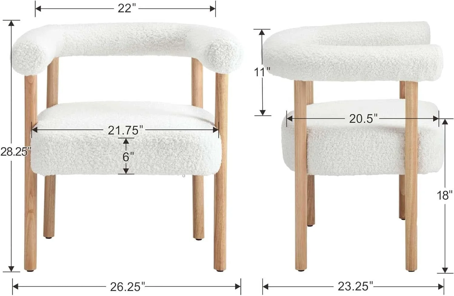Original White Faux Sherpa Boucle Upholstered Dining Chairs Solid