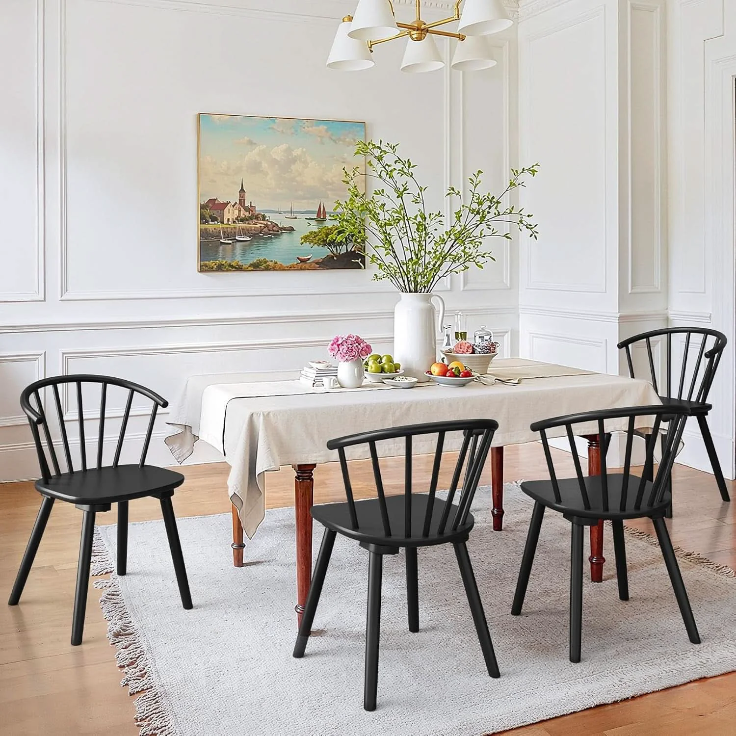 Excellent Black Farmhouse Wood Dining Chairs Semicircular Backrest Refined